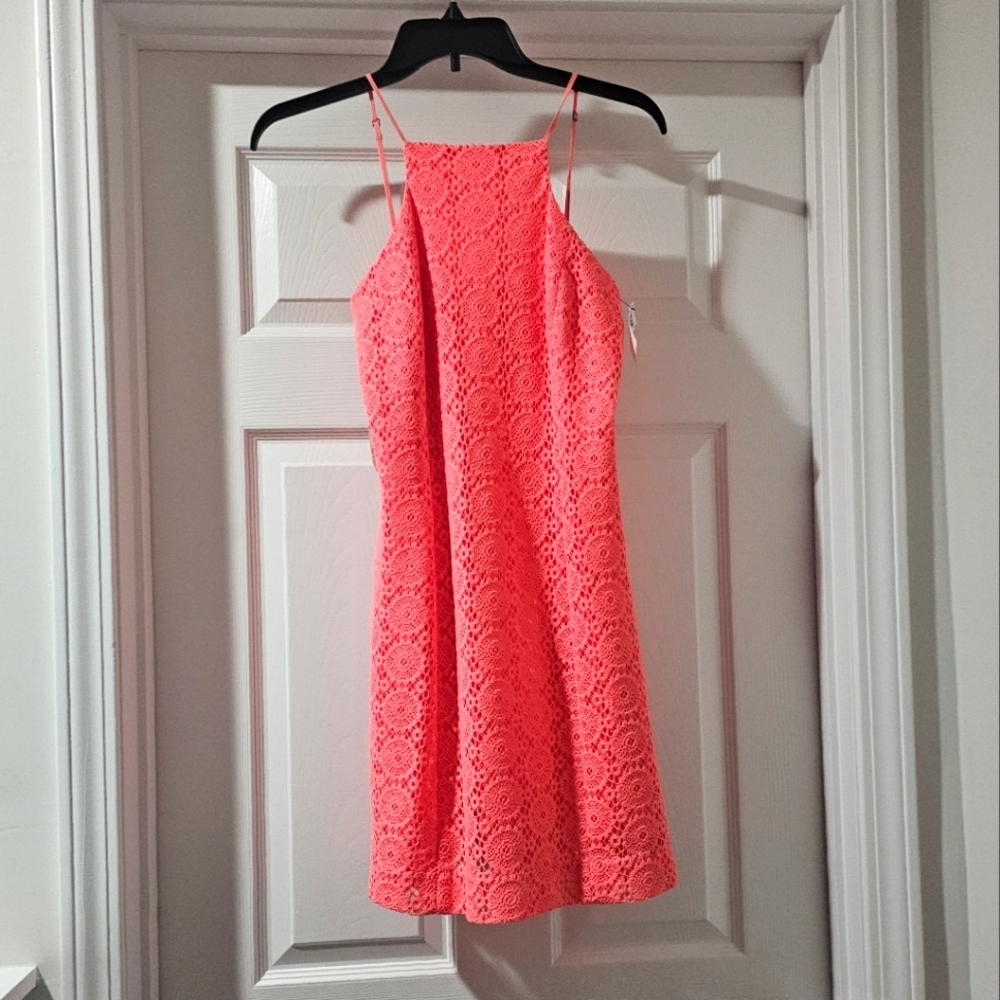 Lilly Pulitzer Costello Cut In Pucker Pink Breakers Lace Shift Dress Size Small